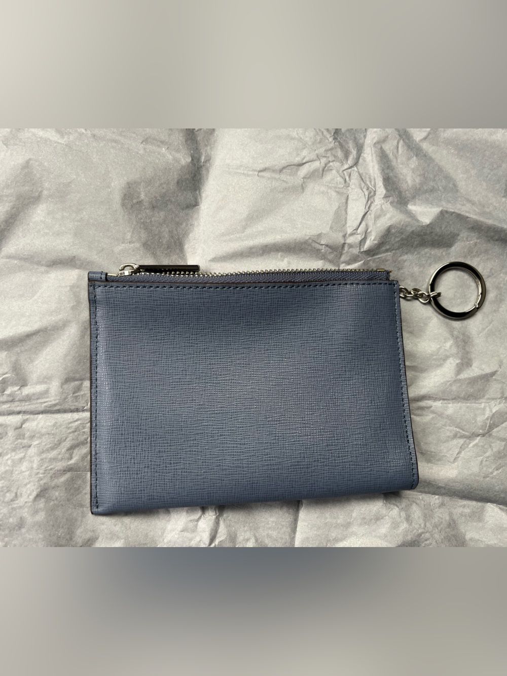 COACH Slate Blue Leather Card Wallet with Zip - Picture 2 of 4